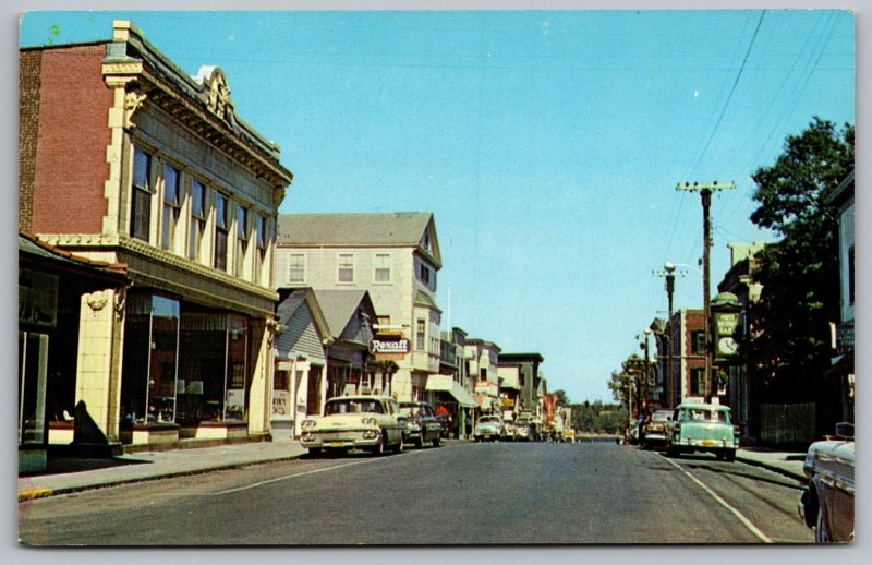 Bar Harbor Maine Main Street Downtown Storefronts Old Cars Chrome UNP Postcard