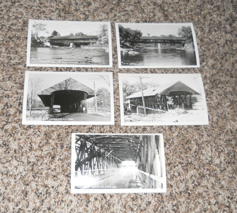 Lot of 5 West Hopkinton NH New Hampshire Covered Bridge Real Photo RPPC Postcard