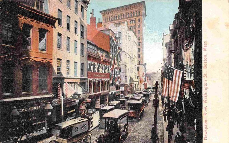 Newspaper Row Washington Street Streetcars Boston Massachusetts 1905c postcard