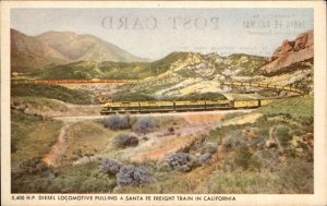 California Diesel Locomotive Santa Fe Freight Train c1930-50s Vintage Postcard