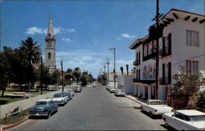 Laredo Texas TX San Agustin Church Classic 1960s Cars Vintage Postcard