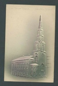 Ca 1904 Post Card Boston MA Park Street Church Grayish W/Glitter Airbrushed ---