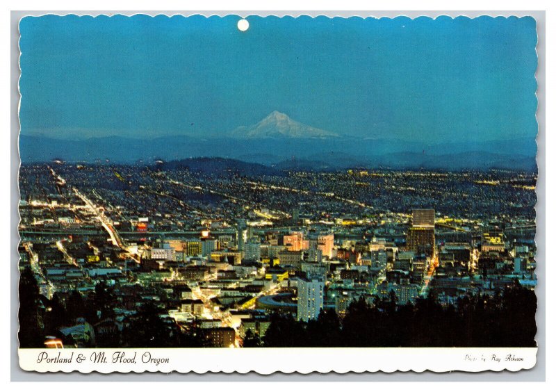 Portland & Mt. Hood Oregon Postcard Continental Aerial View Card