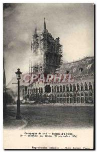 Postcard Ancient Ruins Belgium Ypres Fire Halles (November 22 1914)