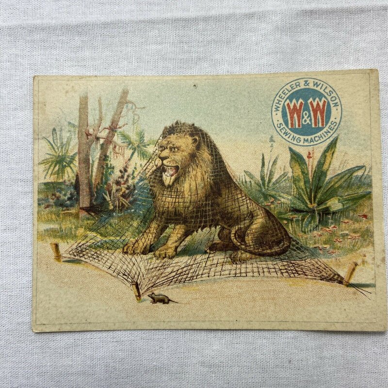 The Lion and The Mouse Wheeler & Wilson Sewing Machines Victorian Trade Card 