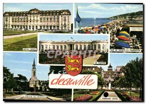 Postcard Modern Fleurie Deauville Beach Royal Hotel Bar Sun Walk The church S...