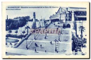 Old Postcard Marseille Escalier Monumental De La Gare St Charles