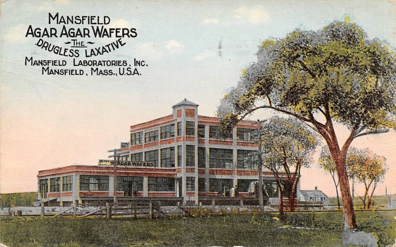 Mansfield Agar Agar Wafers Drugless Laxative Massachusetts 1914 postcard