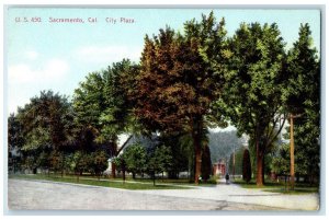 c1910's View Of City Plaza And Trees Sacramento California CA Antique Postcard