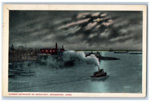 1920 Harbor Entrance By Moonlight Steamer Bridgeport Connecticut CT Postcard 