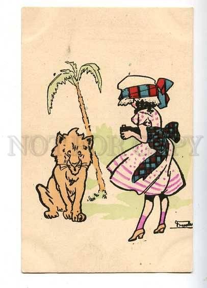 182544 ART NOUVEAU Girl PHOTOGRAPHER & LION Vintage JBB #337-2