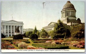 Olympia Washington 1955 Postcard Sunken Gardens State Capitol Building