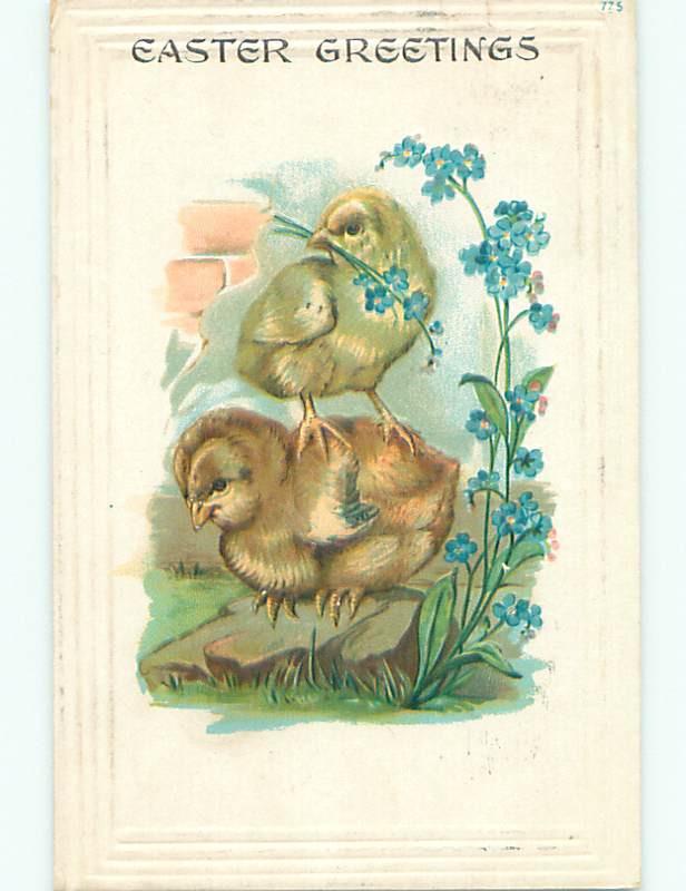 Pre-1907 easter CHICK STANDS ON BACK OF OTHER CHICK k1955