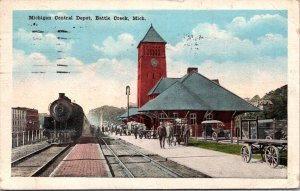 Postcard Michigan Central Railroad Depot in Battle Creek, Michigan