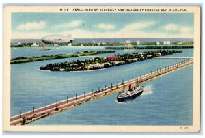 Aerial View Of Causeway Islands Of Biscayne Bay Miami FL Goodyear Blimp Postcard