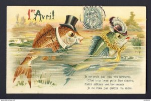 Humanized fish man top hat, woman fancy hat, lily pad 1907 - April Fools