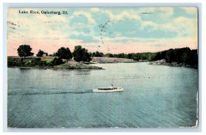 1911 Lake Rice Canoeing Boat Galesburg Illinois IL Vintage Posted Postcard 
