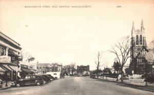 Vintage Postcard Washington Street West Newton Massachusetts American Art Post