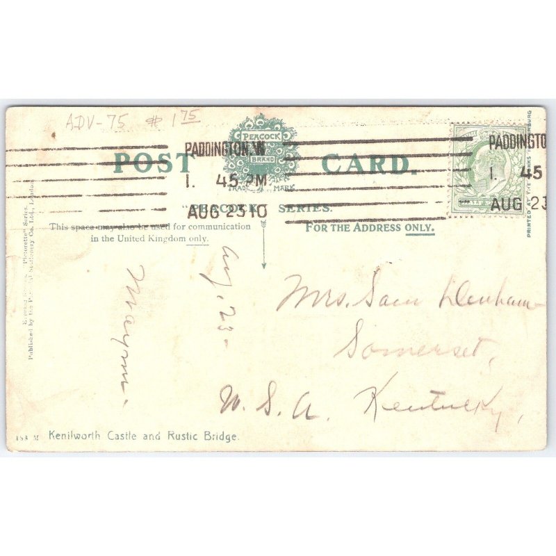 Postcard Kenilworth Castle and Rustic Bridge, England