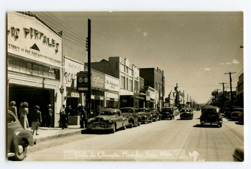 Postcard Calle de Obregon Nogales Sonora Mexico Standard View Card RPPC Street 