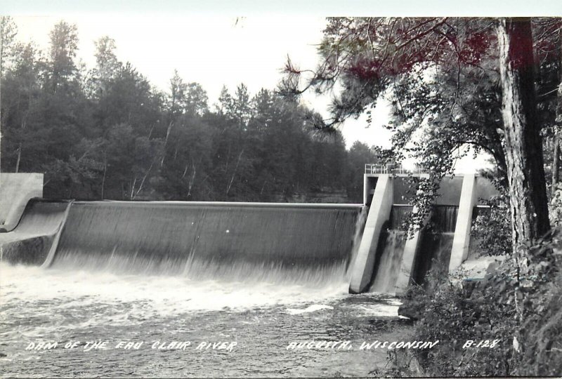 RPPC Postcard Augusta WI Dam on Eau Clair River LL Cook B-128 Unposted