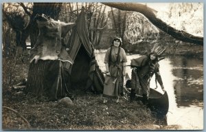 INDIAN WOMEN w/ TOMAHAWK ANTIQUE REAL PHOTO POSTCARD RPPC