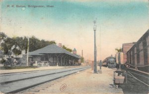 Railroad Station, Bridgewater, Massachusetts Depot 1907 Hand-Colored Postcard