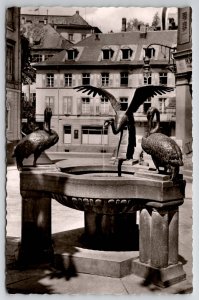 Art Nouveau Heron Fountain by Karl Albiker Baden-Baden Germany RPPC Postcard L49