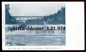 h2749 - TRENTON FALLS NY Postcard 1900s Mill Dam Fall & Railway Bridge by Jones