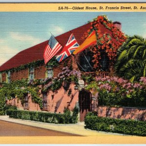 1935 St. Augustine FL Oldest House in United States St Francis Street Flags A228