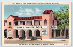 TARPON SPRINGS, FL ~Advertising HARRY WENTWORTH DAVIS Real Estate 1930s Postcard