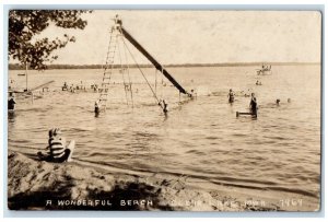 1928 Wonderful Beach Cedar Lake Portland Iowa IA RPPC Photo Vintage Postcard