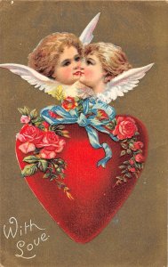 J20/ Valentine's Day Love Holiday Postcard c1910 Art Beautiful Kiss Cupid 70