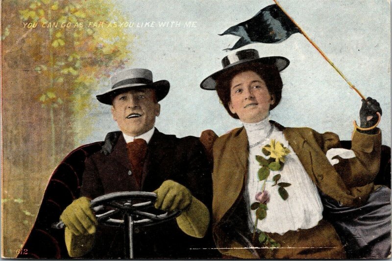 Vtg Romance You Can Go As Far As You Like With Me Couple 1909 Postcard 