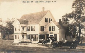 Ossipee NH Busy Post office Old Cars Real Photo Post Card