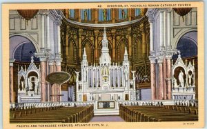 ATLANTIC CITY, NJ   Interior ST. NICHOLAS ROMAN CATHOLIC CHURCH c1940s Postcard