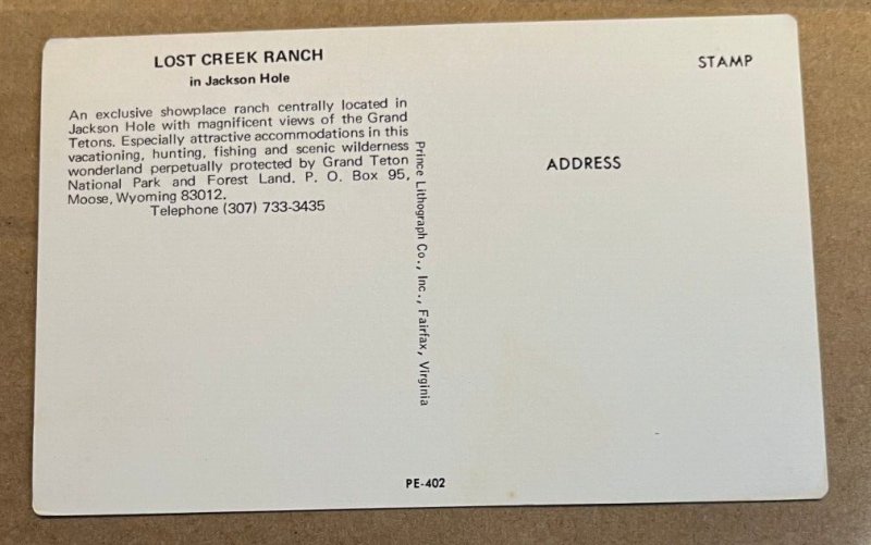 POSTCARD UNUSED - LOST CREEK RANCH, GRAND TETONS, JACKSON HOLE, WYOMING