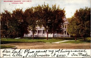 Vtg Lincoln Nebraska NE Governor's Mansion 1907 Old View Postcard