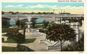 Vintage Postcard Memorial Park Tourist Attraction Bridge Waterloo Iowa WNA Pub.