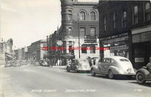 MI, Manistee, Michigan, RPPC, River Street, Business Area, Cook Photo No J790