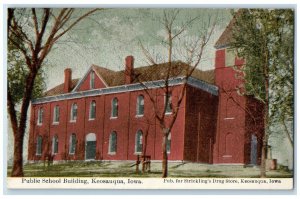 1919 Public School Building Drug Store Keosauqua Iowa Vintage Antique Postcard