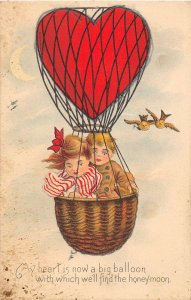 F78/ Valentine's Day Love Holiday Postcard c1910 Hot Air Balloon Kids 18