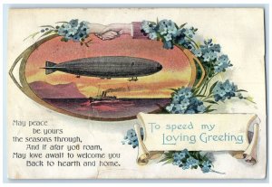 c1910s Loving Greetings Flowers Airship Dirigible Oldham Nova Scotia NS Postcard
