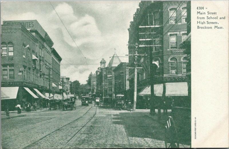 Brockton Massachusetts~Main Street~5&10c Store~Goldthwaite Block~Trolleys~1905 