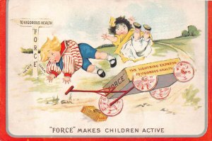 FORCE MAKES CHILDREN ACTIVE BARLEY MALT CEREAL ADVERTISING COMIC POSTCARD