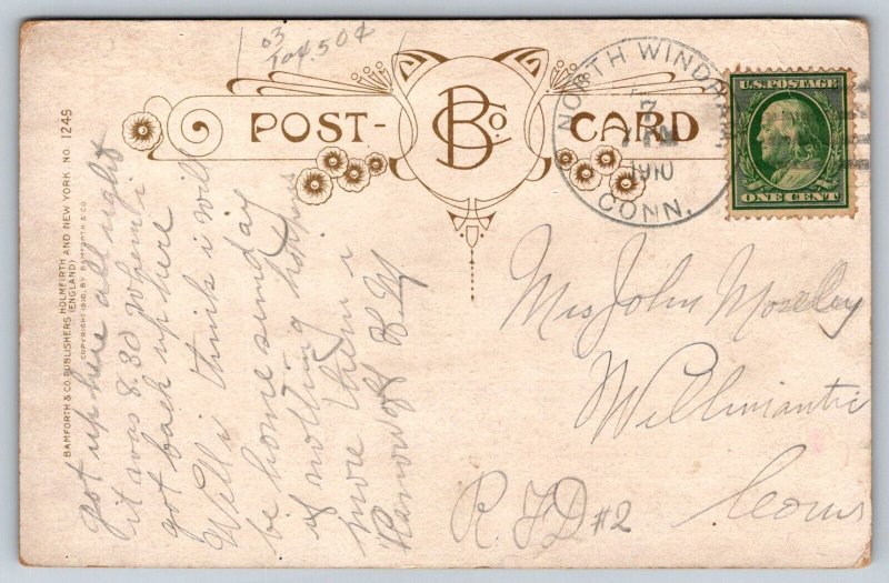 1910 North Windsor  Connecticut  Man on Train Platform Postcard