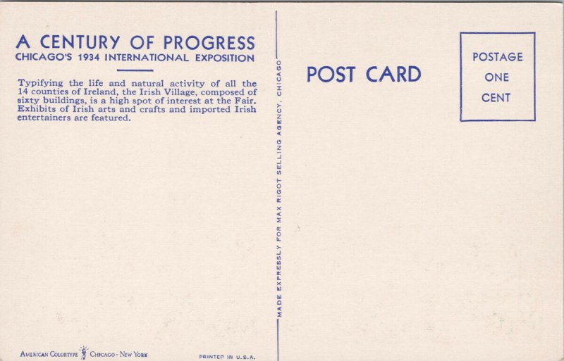 Irish Village Chicago IL 1934 Exposition Century of Progress Unused Postcard G23 