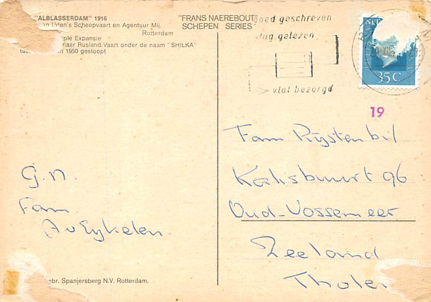 SS Alblasserdam Ship Postal Used Unknown | Topics - Other, Postcard ...