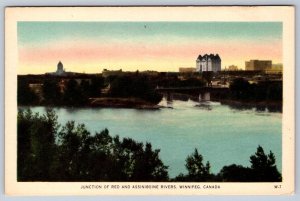 Junction Of Red And Assiniboine Rivers, Winnipeg, Manitoba, Vintage Postcard