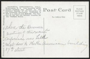 Memorial Continental Hall Washington DC Used c1910s